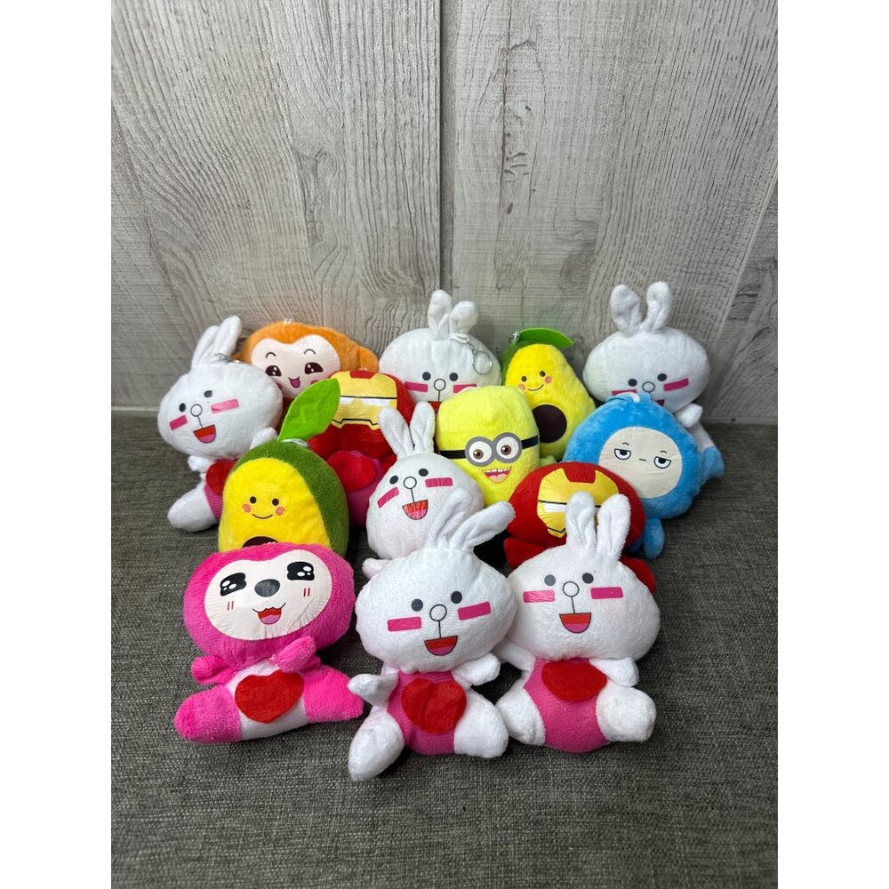 Assorted Keychain Plush Toy Set of 14 Avocado Iron Man Bunny Minion & More